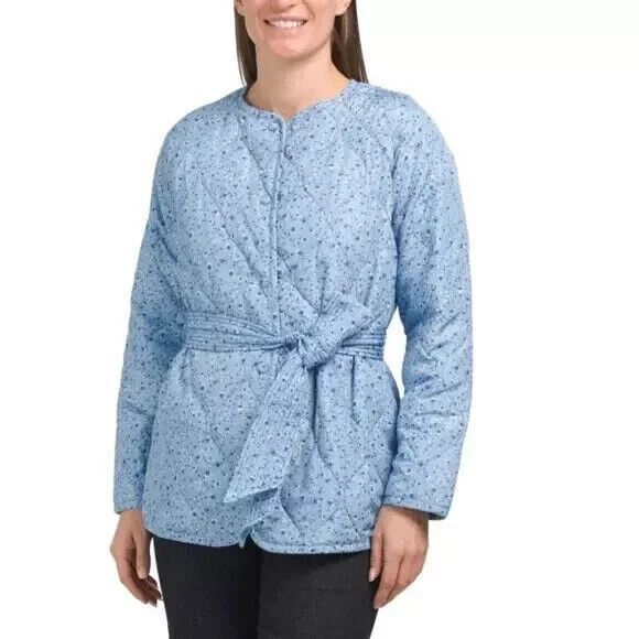 NWT UNTUCKit Lindy Quilted Jacket Blue Floral Sz M Belted Lightweight Cottagecor - Picture 4 of 15
